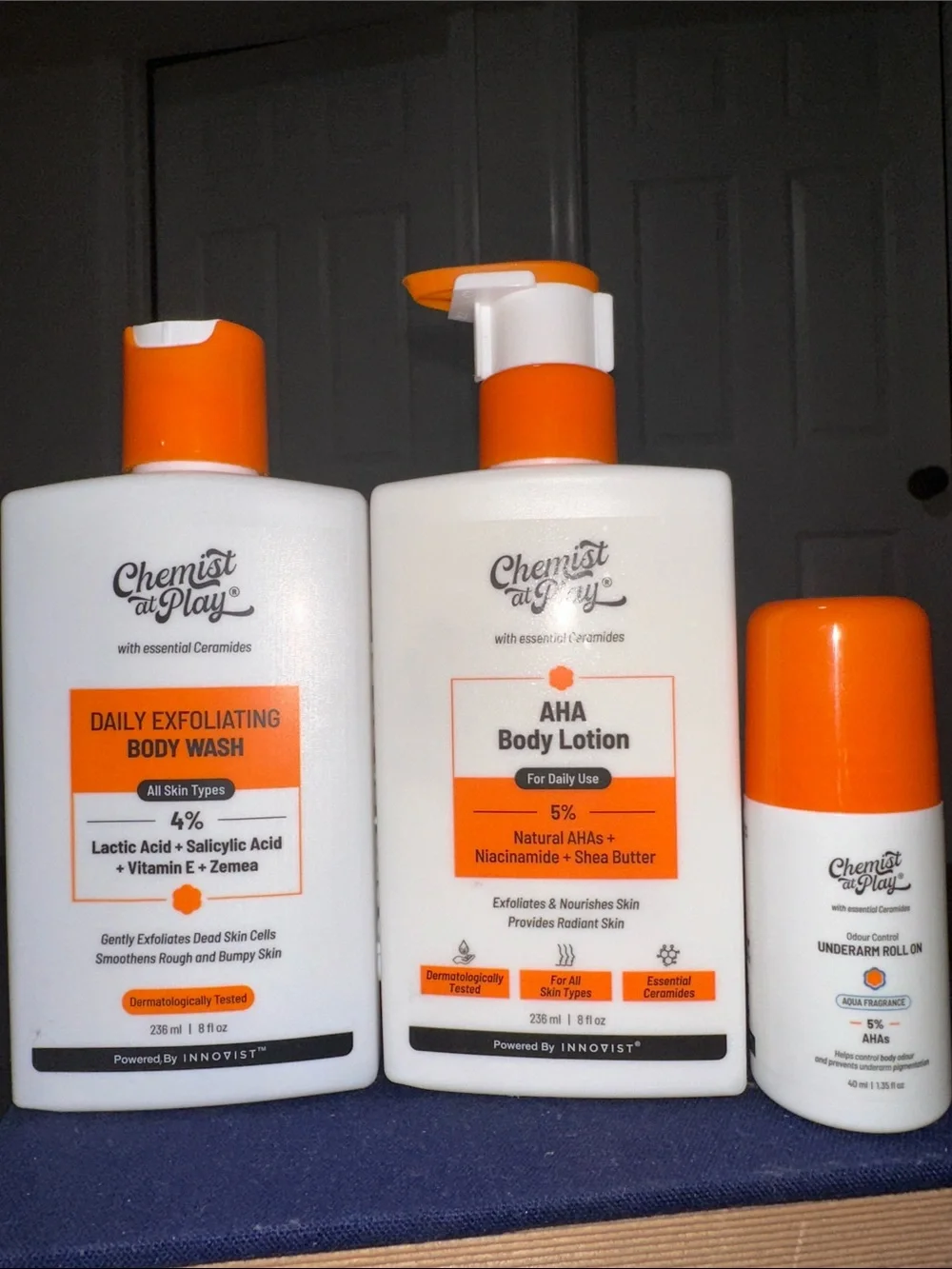 Exfoliating Trio Body wash, lotion, roll on
